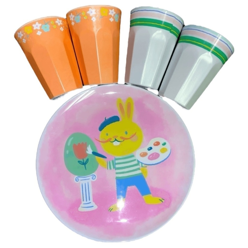 Spritz 10in Multicolor‎ Bunny Artist Easter Kids 5 Pc Dinnerware Set